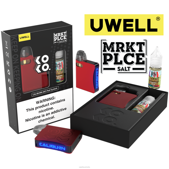 UWELL Melbourne - UWELL CALIBURN AK3 KIT + A3S 0.8OHM PODS (X2) + DADDY'S VAPOR 10ML SALTS 50MG CRL: Red/FLV: Forbidden Berry 50mg 448N244