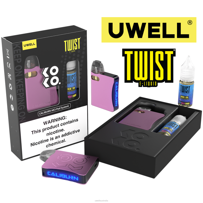 UWELL vape Australia - UWELL CALIBURN AK3 KIT + A3S 0.8OHM PODS (X2) + DADDY'S VAPOR 10ML SALTS 50MG CRL: Pink/FLV: Berry Medly Lemonade 448N246