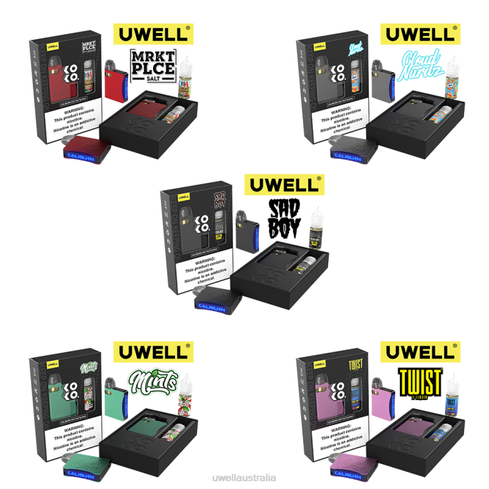 UWELL vape Brisbane - UWELL CALIBURN AK3 KIT + A3S 0.8OHM PODS (X2) + DADDY'S VAPOR 10ML SALTS 50MG CRL: Grey/FLV: Blue Raspberry Peach 448N247