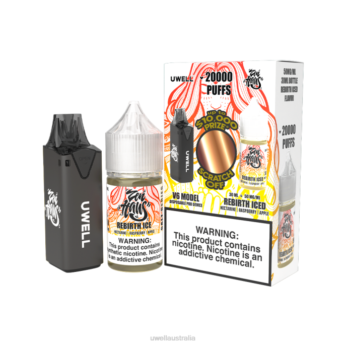 UWELL Australia - UWELL V6 DISPOSABLE DEVICE + DADDY'S VAPOR 30ML JUICE - COLLAB BUNDLE CLR: Black/FLV: Rebirth Iced 50mg 448N221