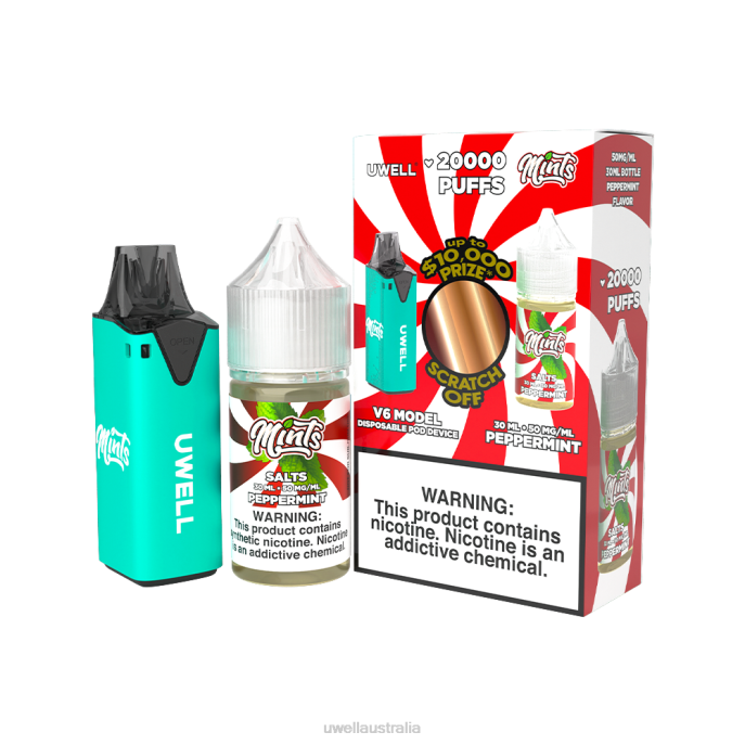 UWELL Australia - UWELL V6 DISPOSABLE DEVICE + DADDY'S VAPOR 30ML JUICE - COLLAB BUNDLE CLR: Cyan/FLV: Peppermint 50mg 448N211