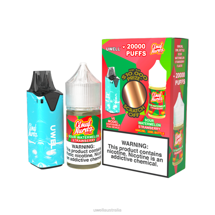 UWELL Melbourne - UWELL V6 DISPOSABLE DEVICE + DADDY'S VAPOR 30ML JUICE - COLLAB BUNDLE CLR: Blue/FLV: Sour Watermelon Strawberry 50mg 448N204