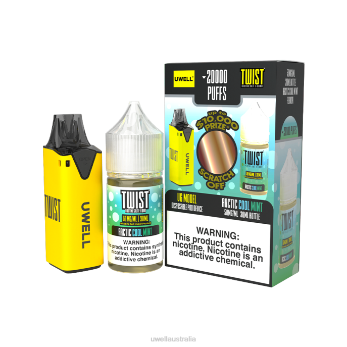 UWELL Sydney - UWELL V6 DISPOSABLE DEVICE + DADDY'S VAPOR 30ML JUICE - COLLAB BUNDLE CLR: Yellow/FLV: Arctic Cool Mint 50mg 448N215