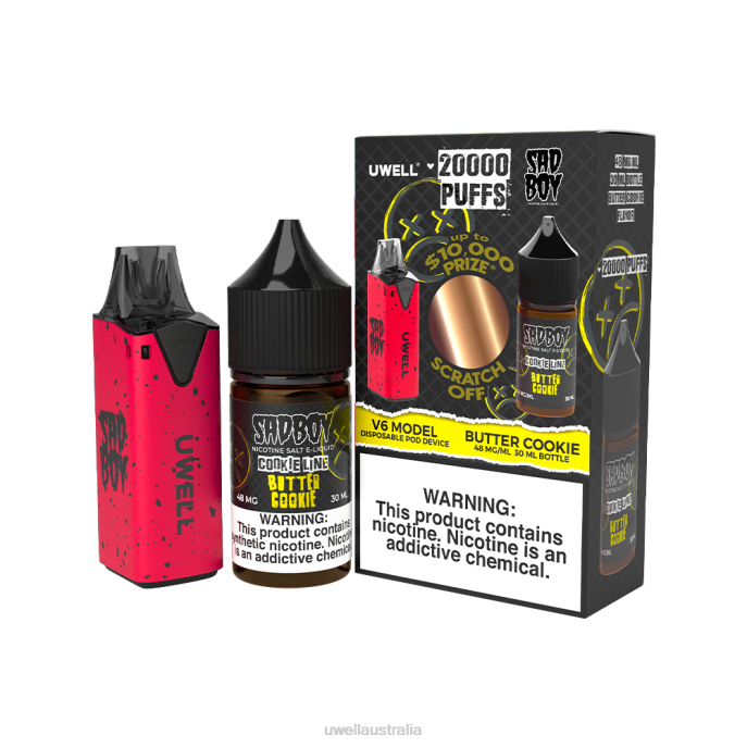 UWELL disposable vape - UWELL V6 DISPOSABLE DEVICE + DADDY'S VAPOR 30ML JUICE - COLLAB BUNDLE CLR: Red/FLV: Butter Cookie 48mg 448N212