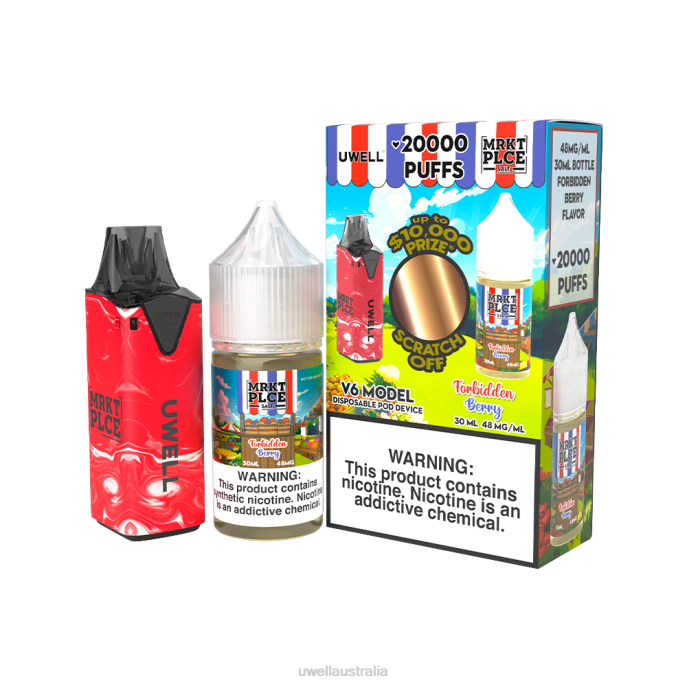 UWELL vape disposable - UWELL V6 DISPOSABLE DEVICE + DADDY'S VAPOR 30ML JUICE - COLLAB BUNDLE CLR: Red/FLV: Forbidden Berry 48mg 448N208