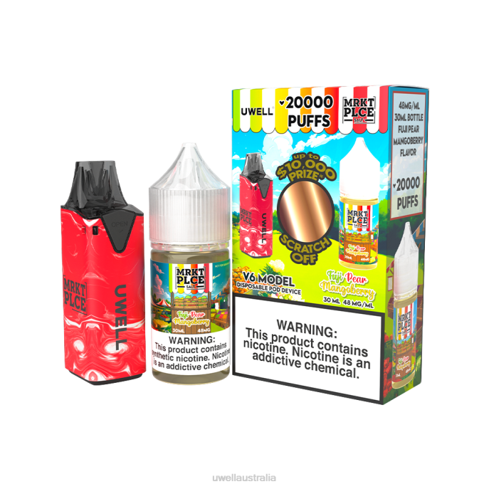 UWELL vape flavours - UWELL V6 DISPOSABLE DEVICE + DADDY'S VAPOR 30ML JUICE - COLLAB BUNDLE CLR: Red/FLV: Fuji Pear Mangoberry 48mg 448N209