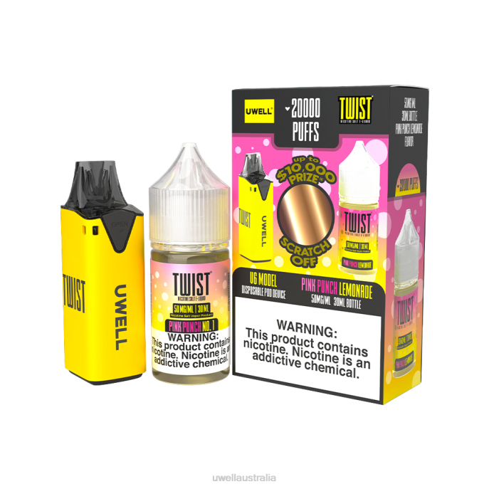 UWELL vape flavours - UWELL V6 DISPOSABLE DEVICE + DADDY'S VAPOR 30ML JUICE - COLLAB BUNDLE CLR: Yellow/FLV: Pink Punch Lemonade 50mg 448N219