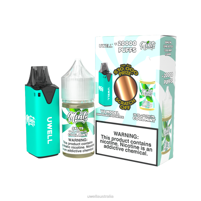 UWELL vape nicotine - UWELL V6 DISPOSABLE DEVICE + DADDY'S VAPOR 30ML JUICE - COLLAB BUNDLE CLR: Cyan/FLV: Cool Mint 50mg 448N210