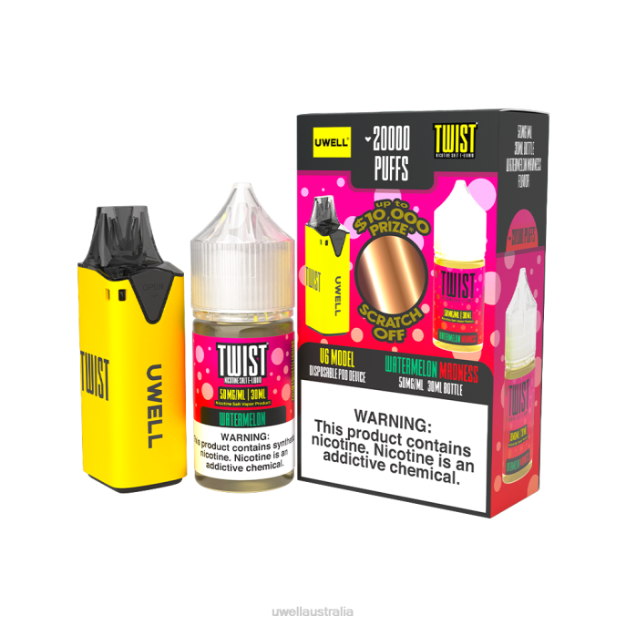 UWELL vape nicotine - UWELL V6 DISPOSABLE DEVICE + DADDY'S VAPOR 30ML JUICE - COLLAB BUNDLE CLR: Yellow/FLV: Watermelon Madness 50mg 448N220