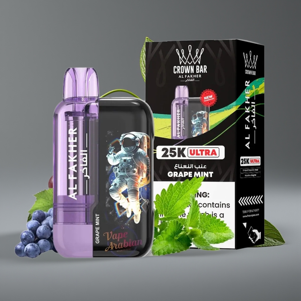 Al Fakher Crown Bar Ultra 25K Grape Mint 22mL Mesh Disposable Vape