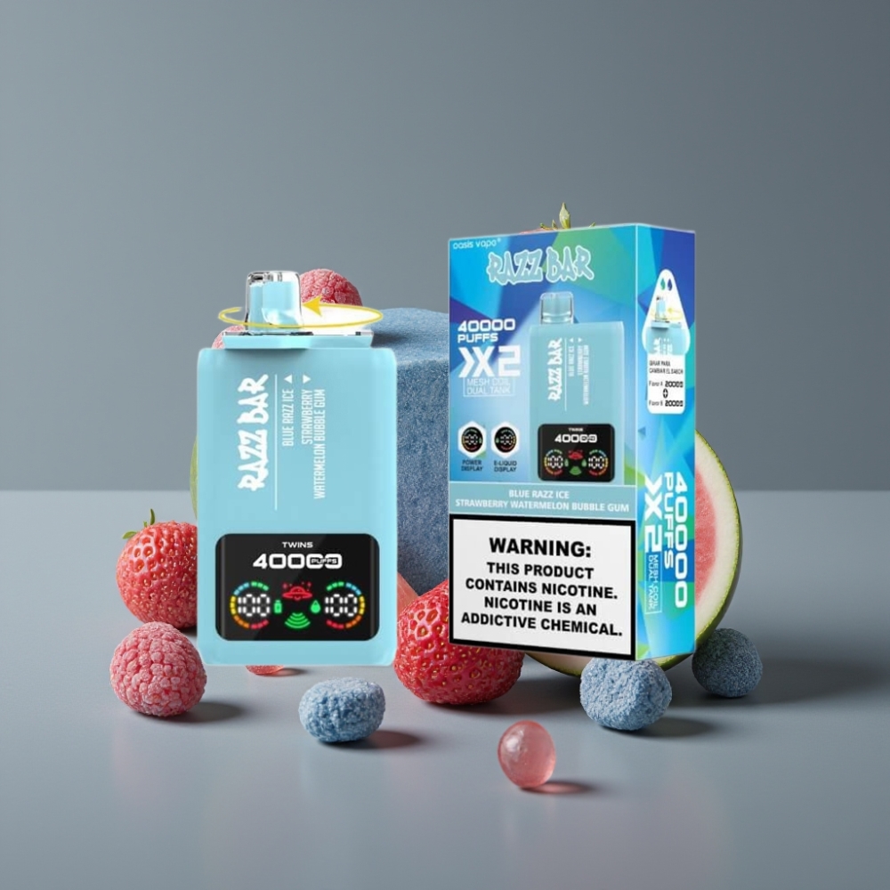 Razz Bar 40000 Puffs Power Screen Mesh Coil BLUE RAZZ ICE-STRAWBERRY WATERMELON BUBBLE GUM