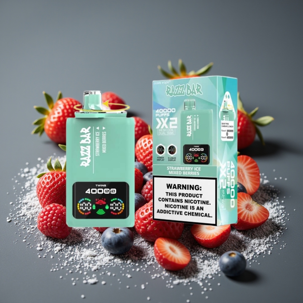 Razz Bar 40000 Puffs Strawberry Ice Mixed Berries Mesh Coil Power Screen