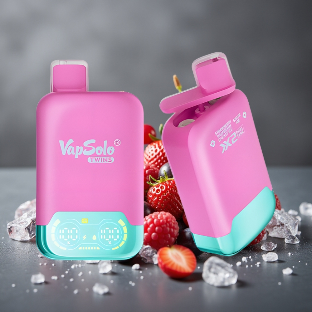 Vapsolo Twins 20000 Puffs Dual Tank Strawberry Raspberry Cherry Ice & Grape Ice