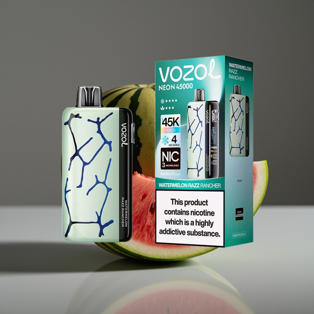 Vozol Neon 45K 45000 Puffs 20ml 50mg Watermelon Razz Rancher Disposable Vape
