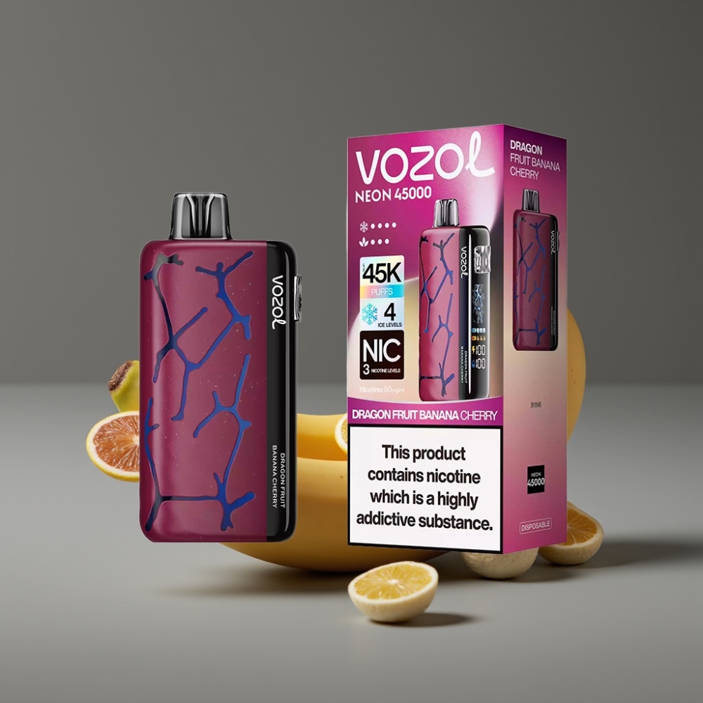 Vozol Neon 45K 45000 Puffs 20ml Mesh Ice Airflow Disposable Vape Dragon Fruit Banana Cherry